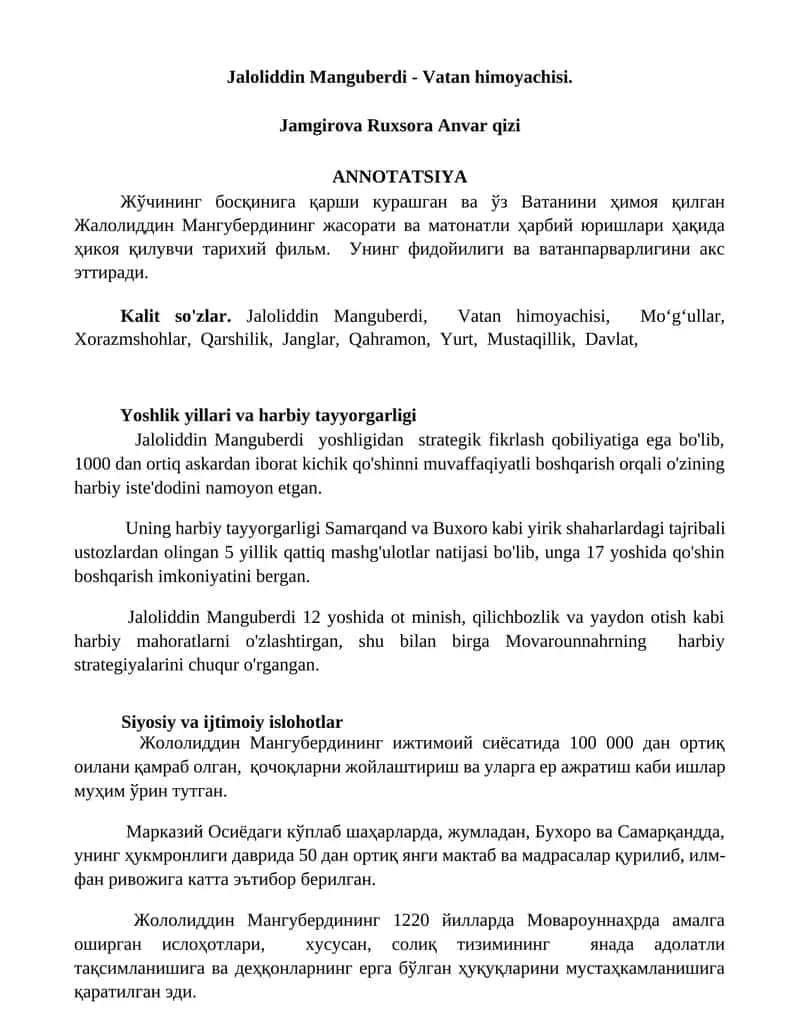 Jaloliddin Manguberdi - Vatan himoyachisi