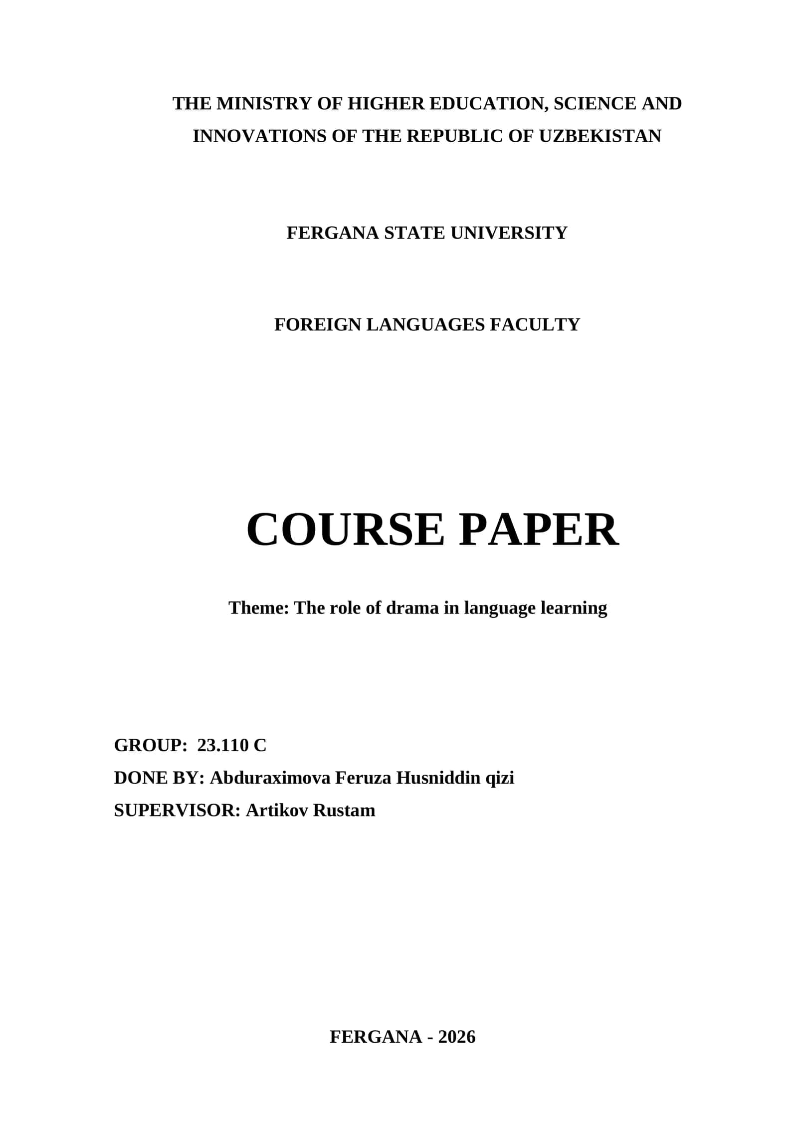 Course Paper: The role of drama in language learning