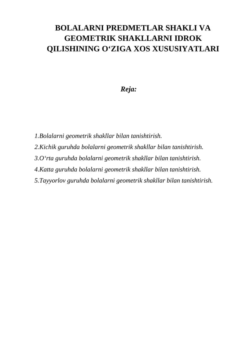 Bolalarni Geometrik Shakllar bilan Tanishtirish