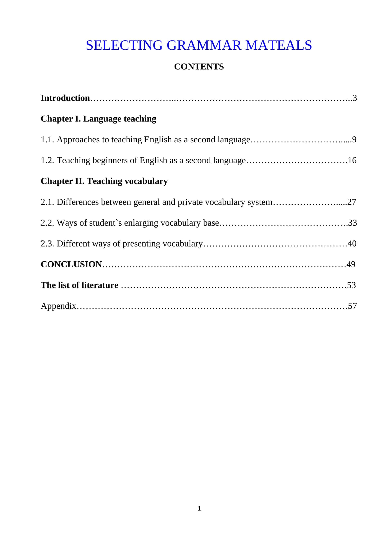 SELECTING GRAMMAR MATEALS