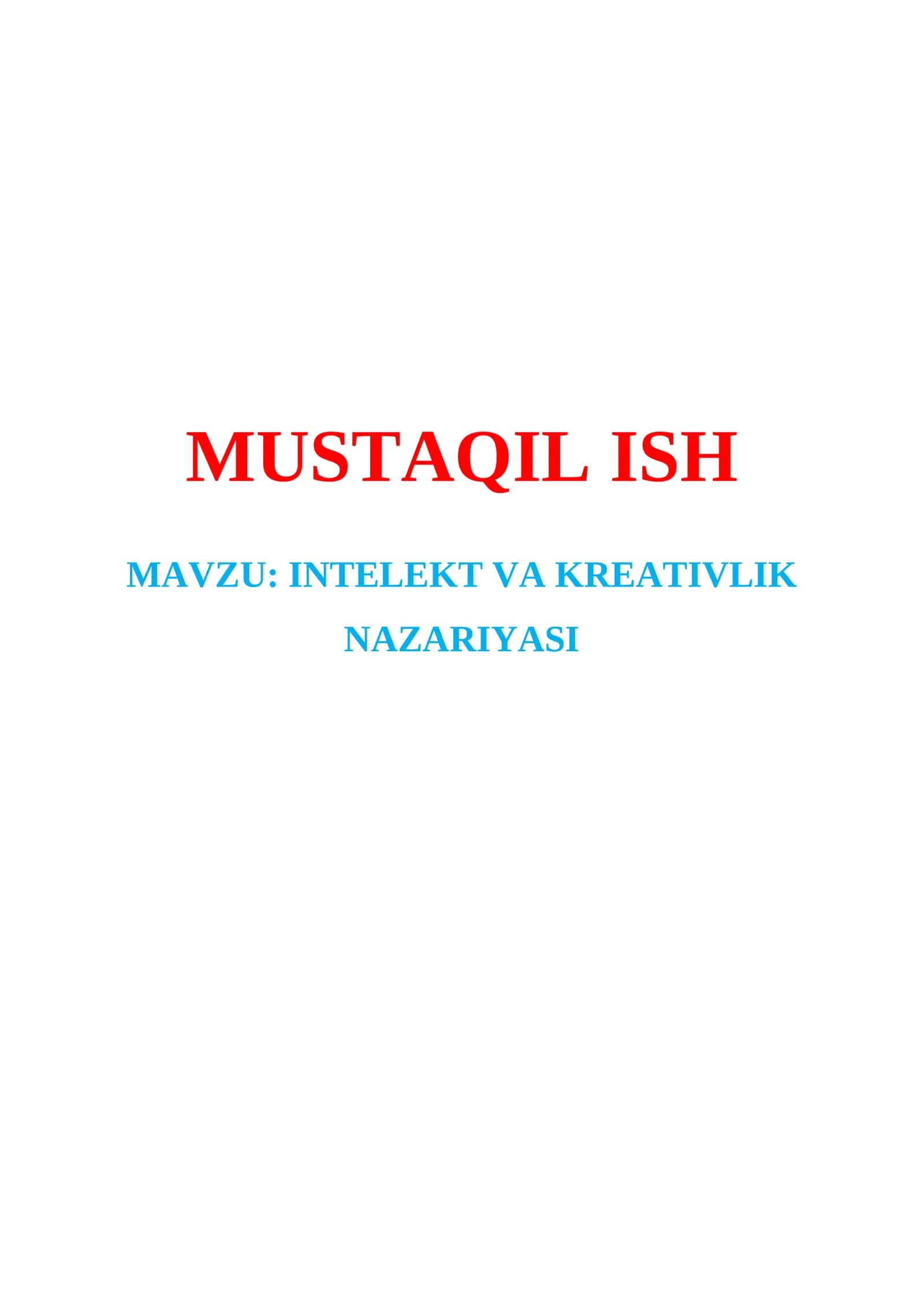 INTELEKT VA KREATIVLIK NAZARIYASI