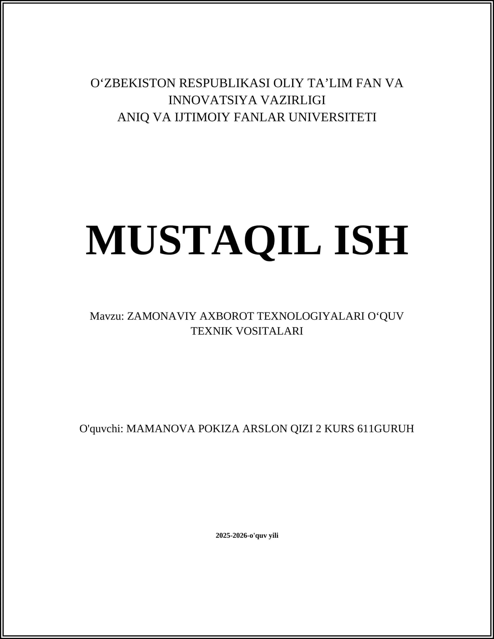 ZAMONAVIY AXBOROT TEXNOLOGIYALARI OʻQUV TEXNIK VOSITALARI