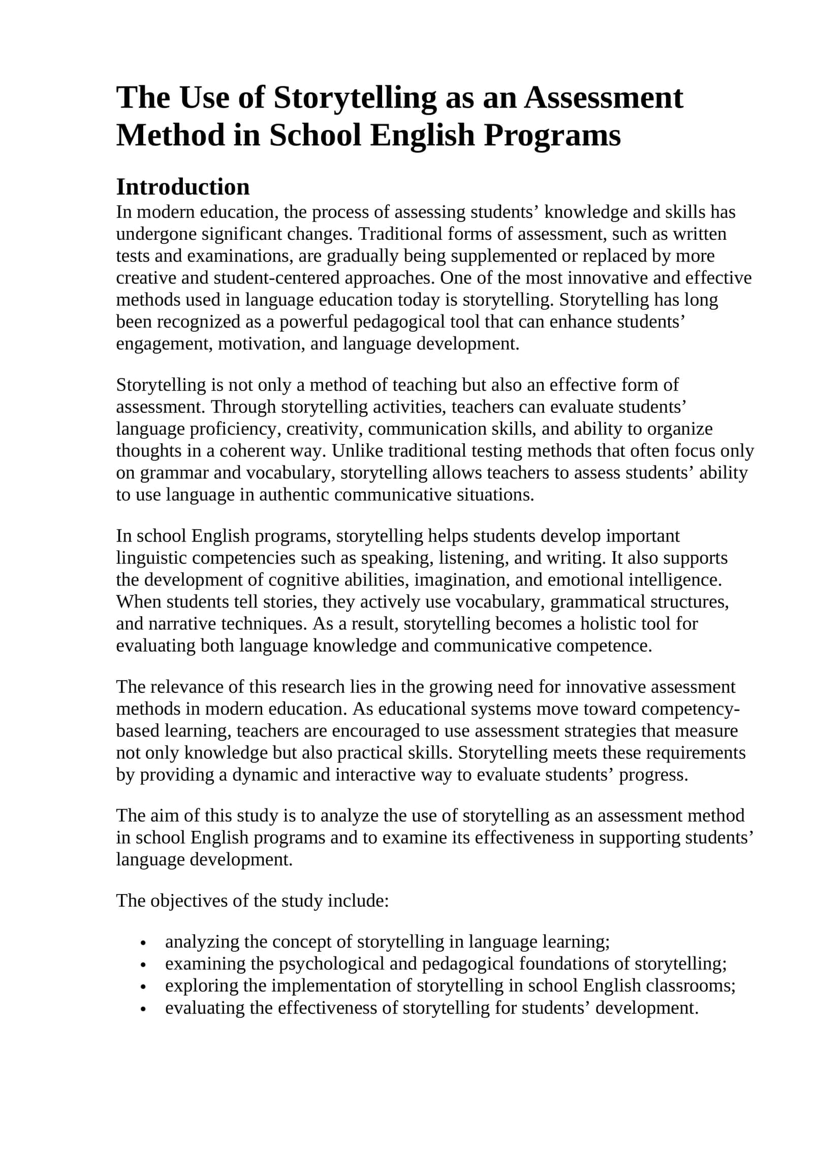 The Use of Storytelling as an Assessment Method in School English Programs