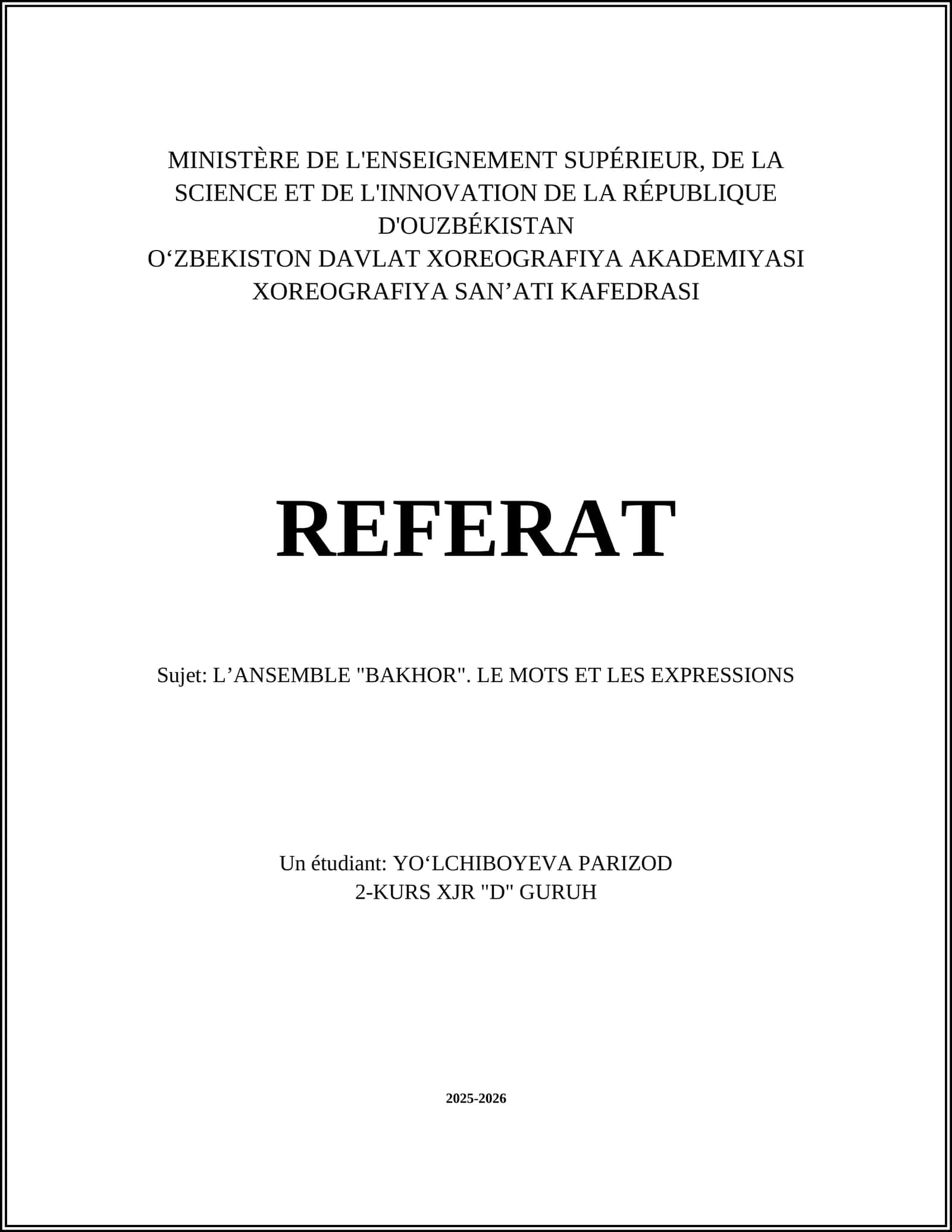 REFERAT Sujet: LʼANSEMBLE "BAKHOR". LE MOTS ET LES EXPRESSIONS