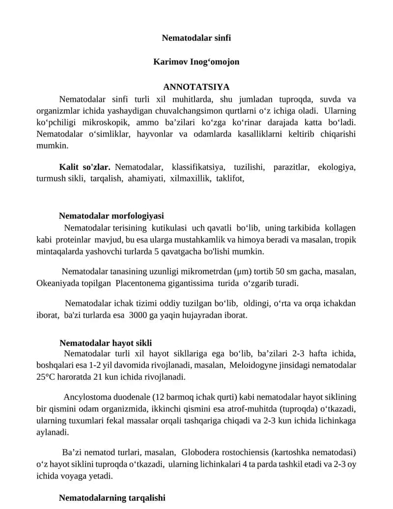 Nematodalar sinfi