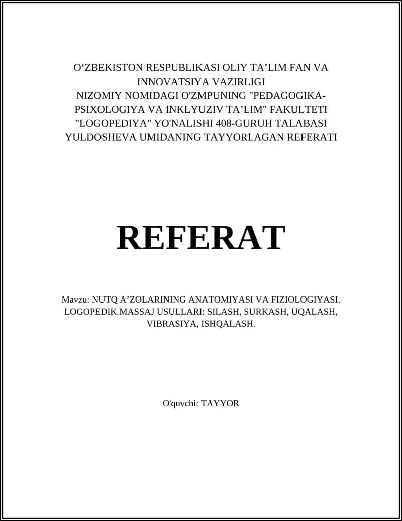 NUTQ A’ZOLARINING ANATOMIYASI VA FIZIOLOGIYASI