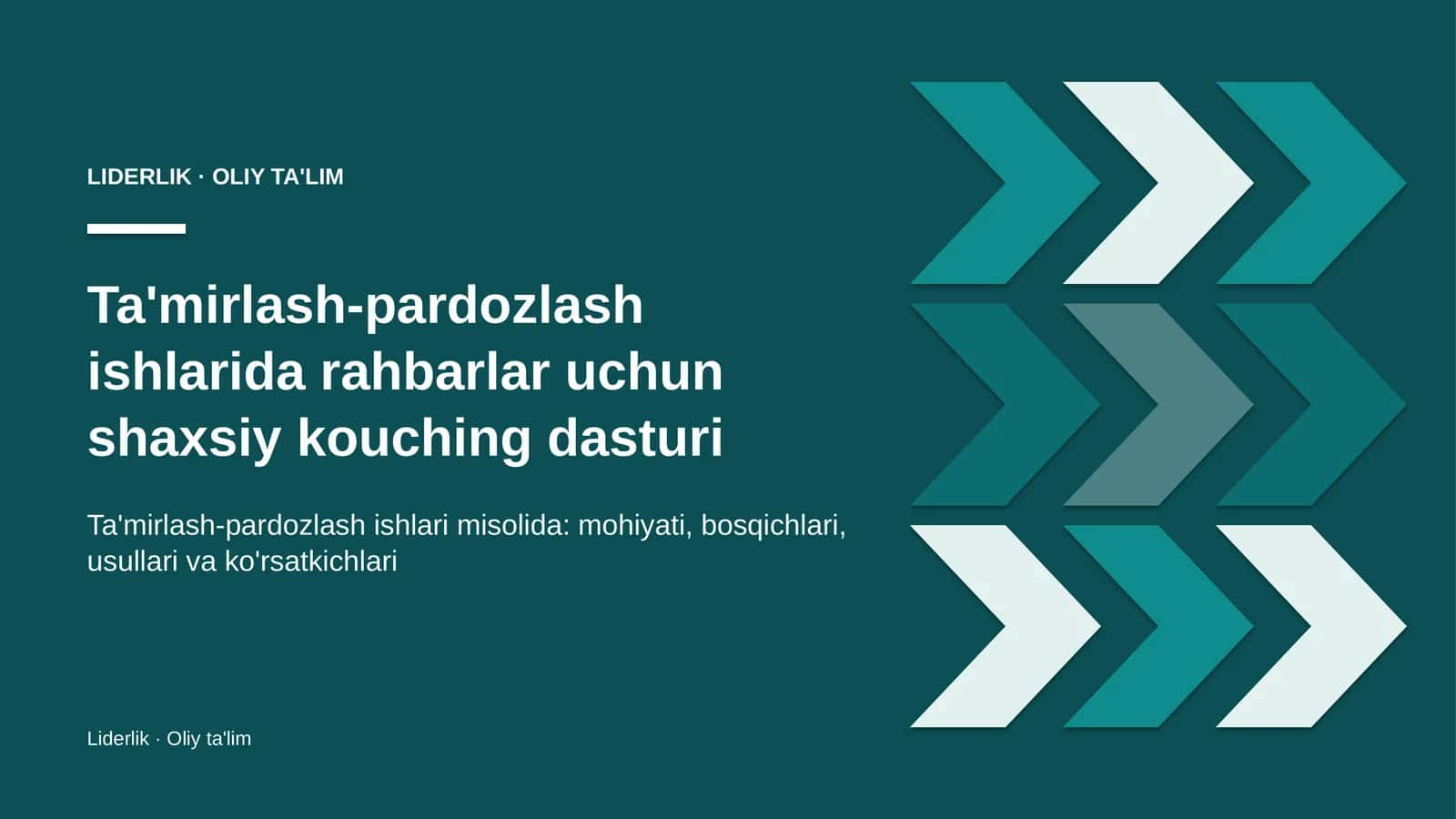 ta'mirlash pardozlash ishlarida rahbarlar uchun shaxsiy kouching dasturi 3722