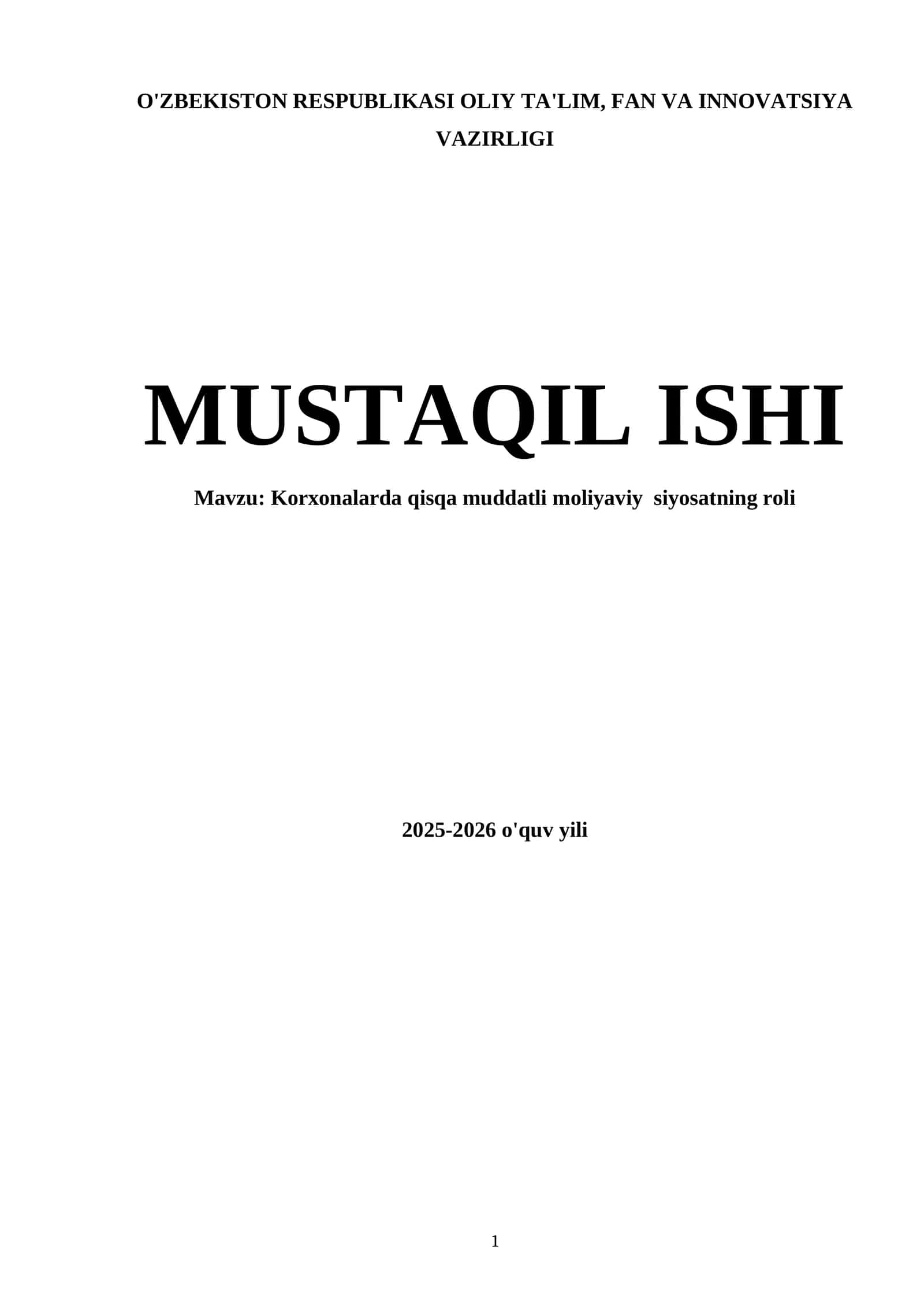 Korxonalarda qisqa muddatli moliyaviy siyosatning roli