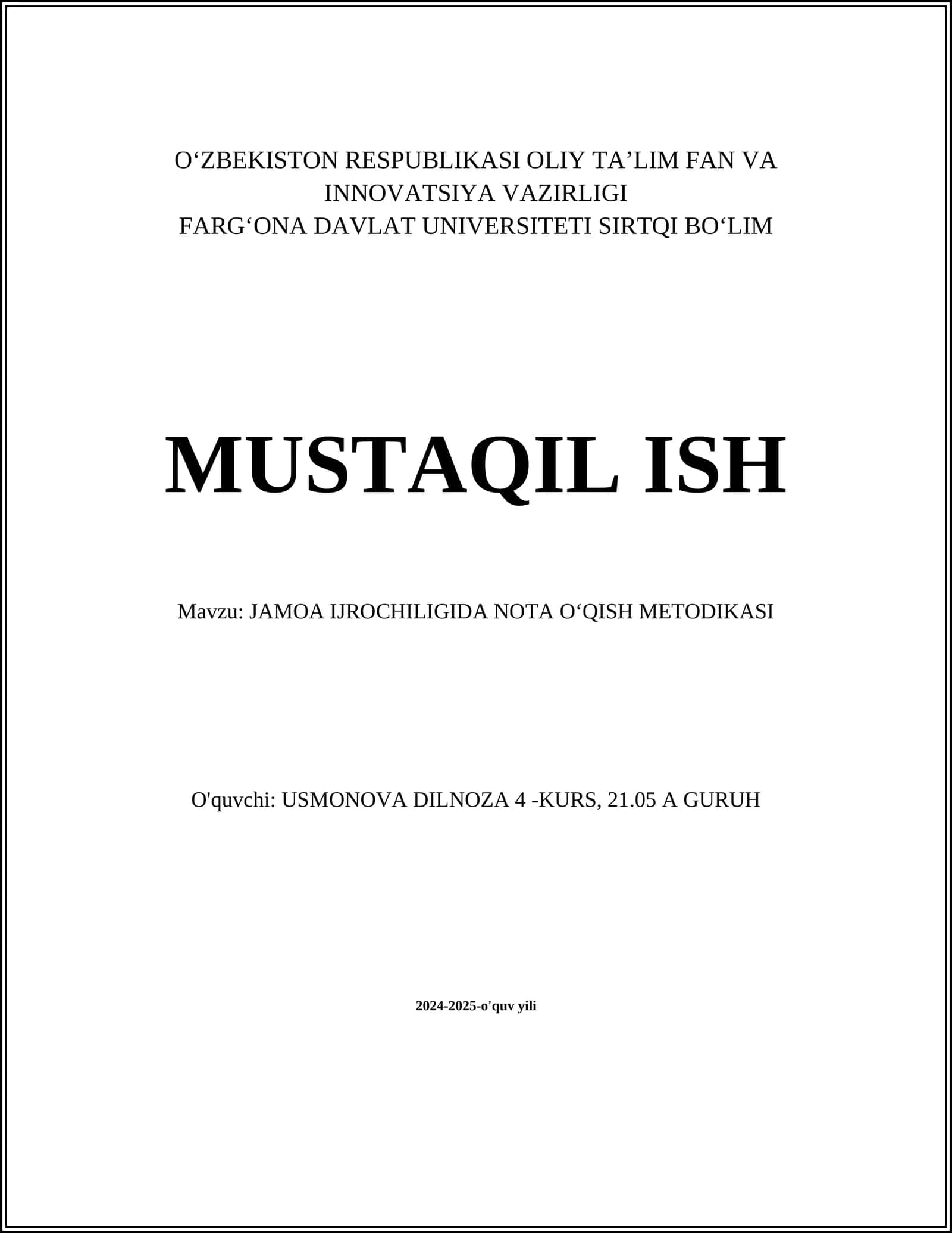 JAMOA IJROCHILIGIDA NOTA O'QISH METODIKASI