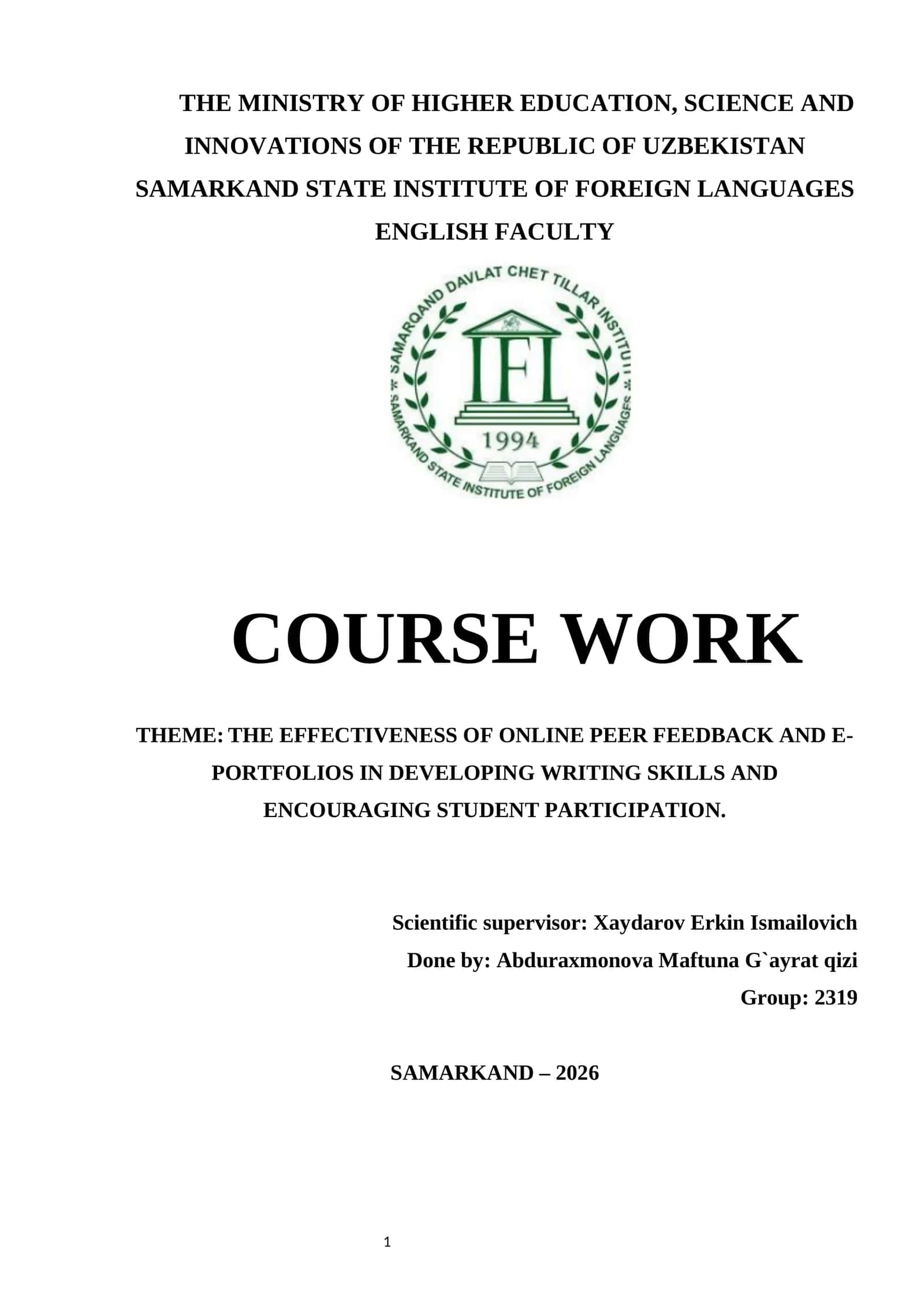 Effectiveness of Online Peer Feedback and E-Portfolios