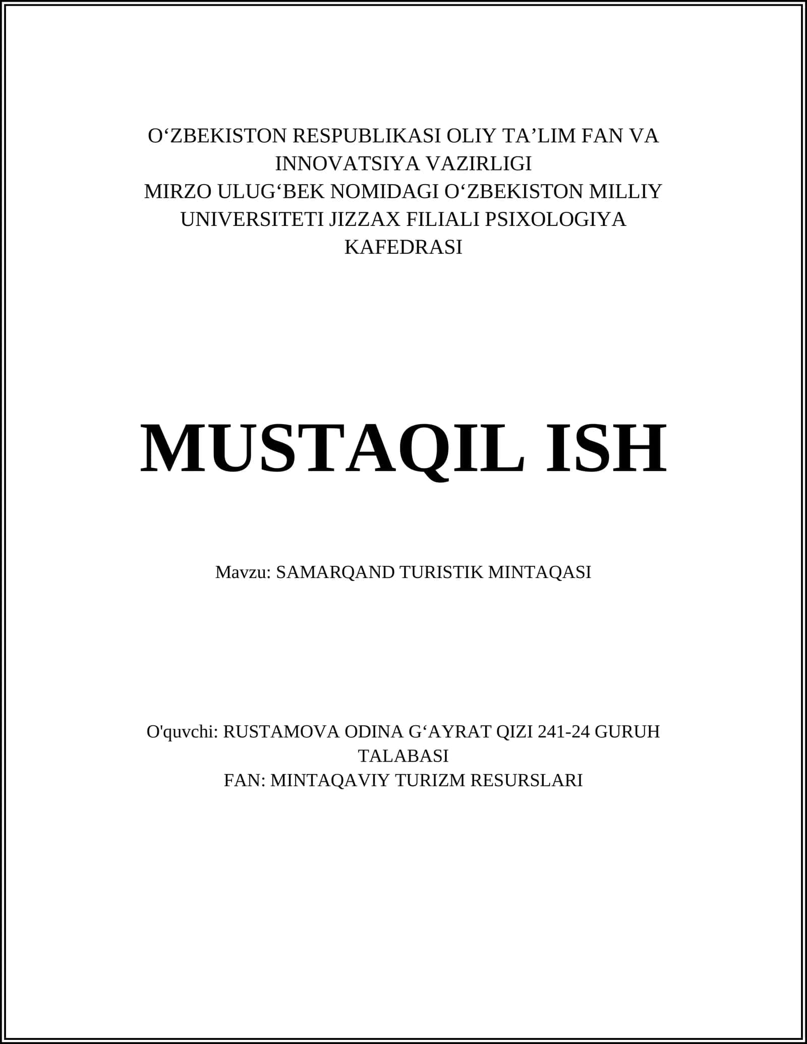 SAMARQAND TURISTIK MINTAQASI