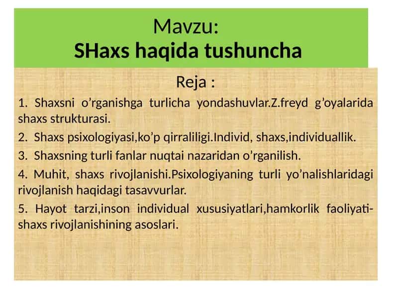 SHaхs haqidatushuncha
