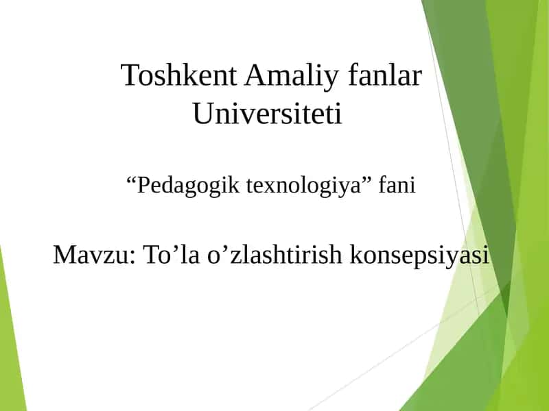 To’la o’zlashtirish konsepsiyasi