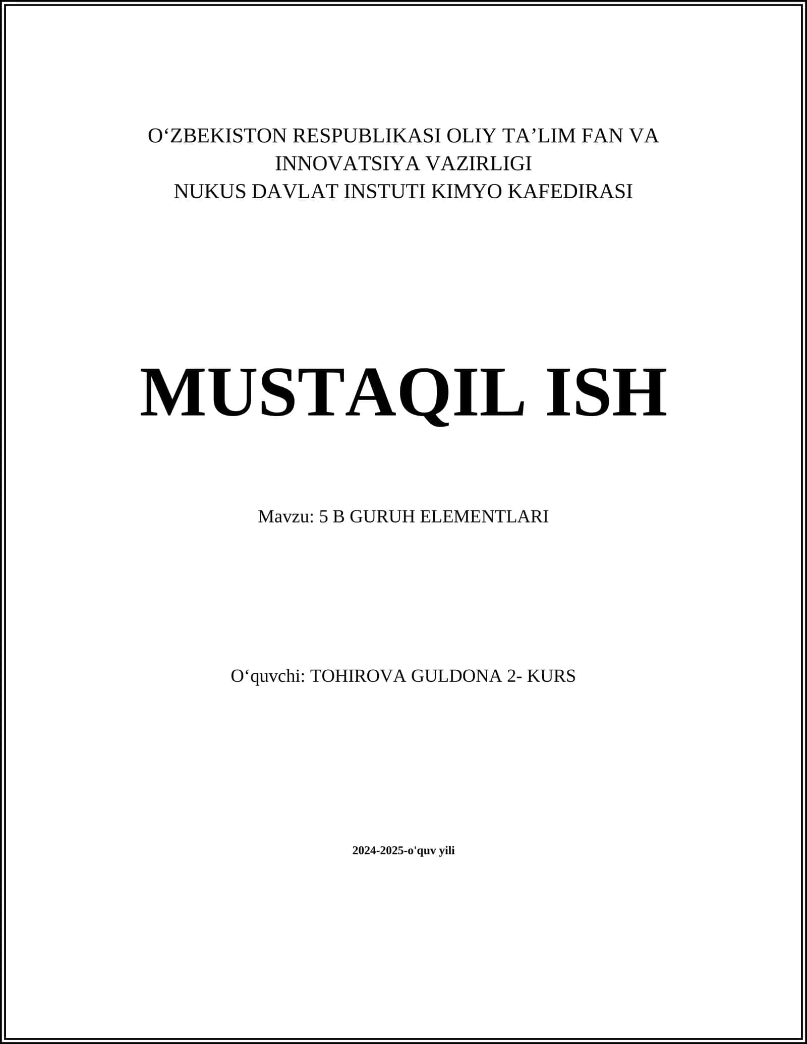 5B Guruh Elementlari