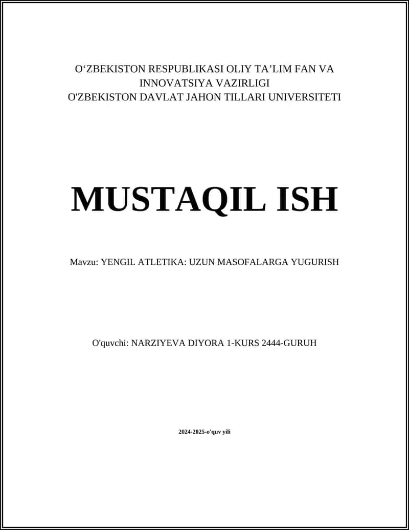 YENGIL ATLETIKA: UZUN MASOFALARGA YUGURISH