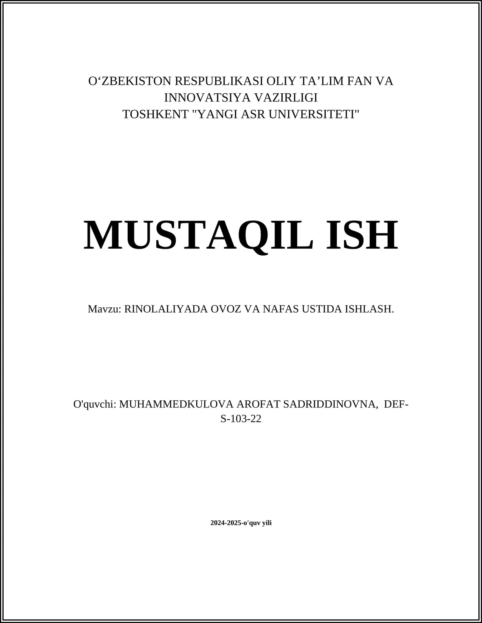 RINOLALIYADA OVOZ VA NAFAS USTIDA ISHLASH