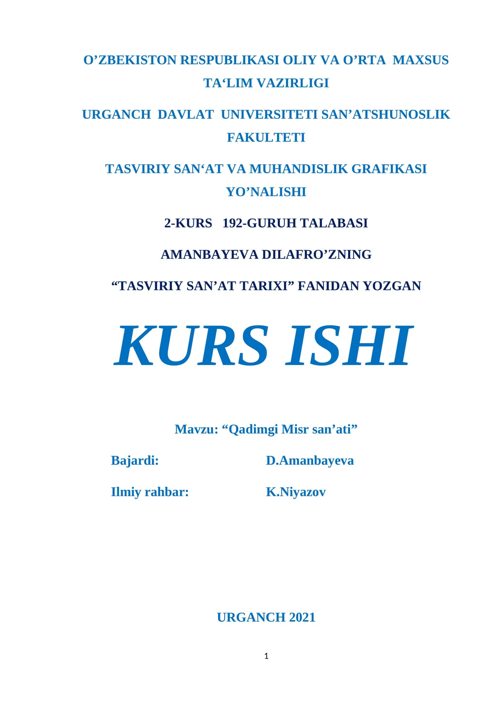 Qadimgi Misr san’ati KURS ISHI