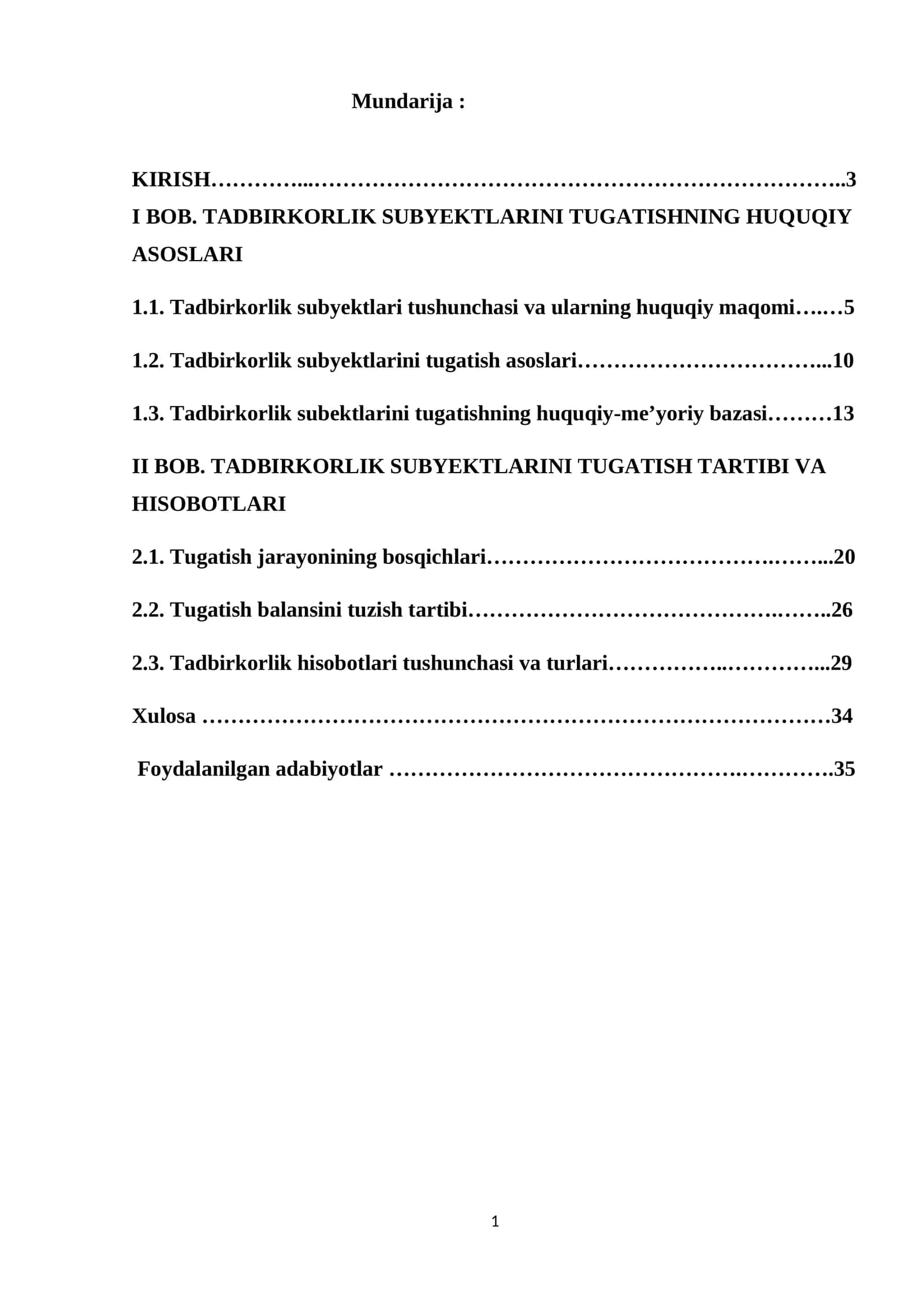 TADBIRKORLIK SUBYEKTLARINI TUGATISHNING HUQUQIY ASOSLARI VA TARTIBI