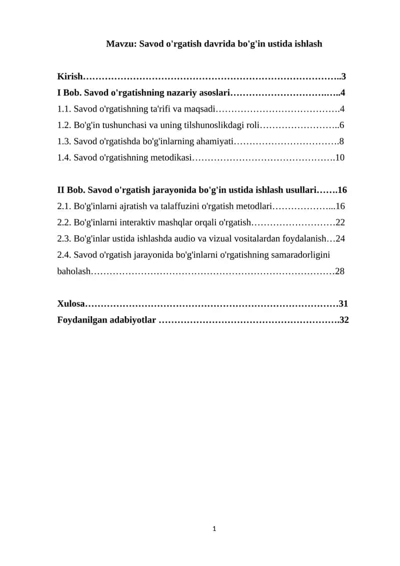 Savod o'rgatish davrida bo'g'in ustida ishlash