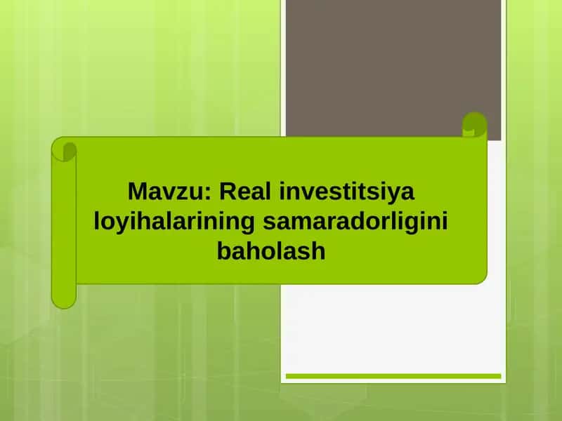 Real investitsiya loyihalarining samaradorligini baholash