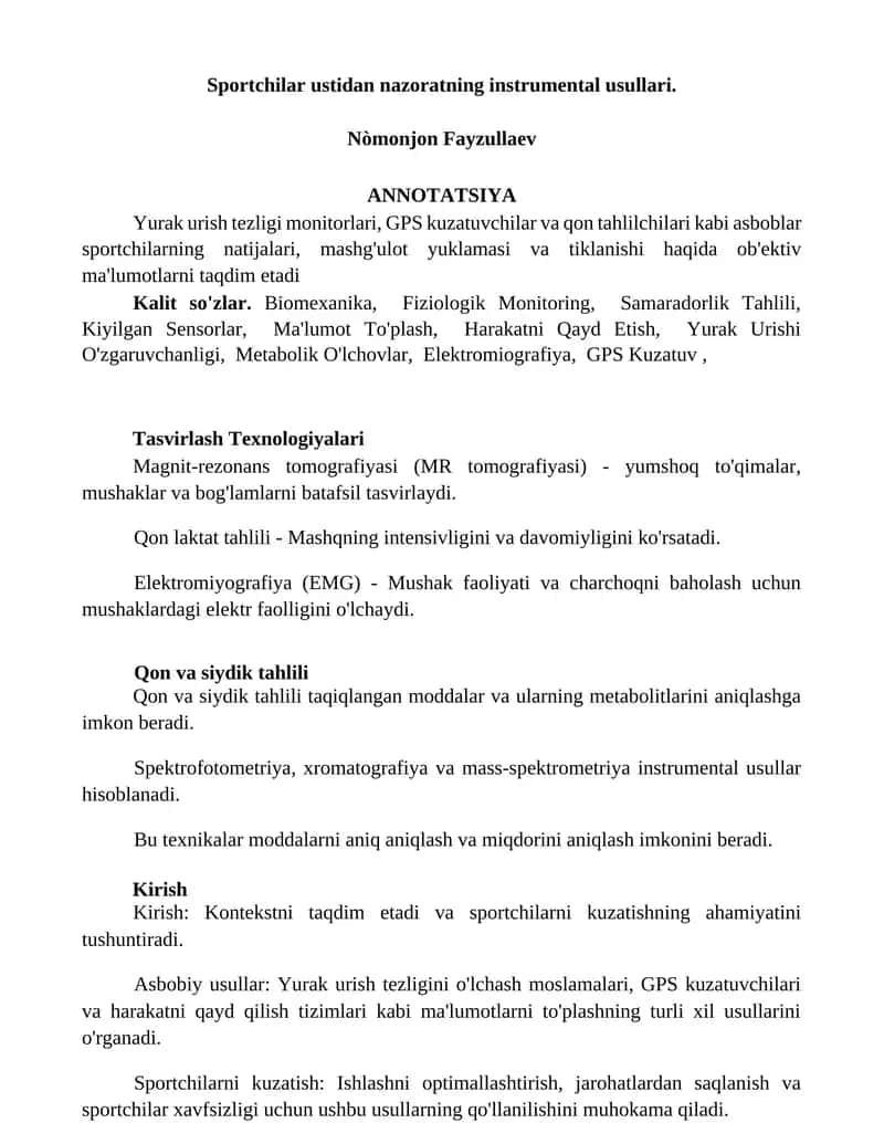 Sportchilar ustidan nazoratning instrumental usullari