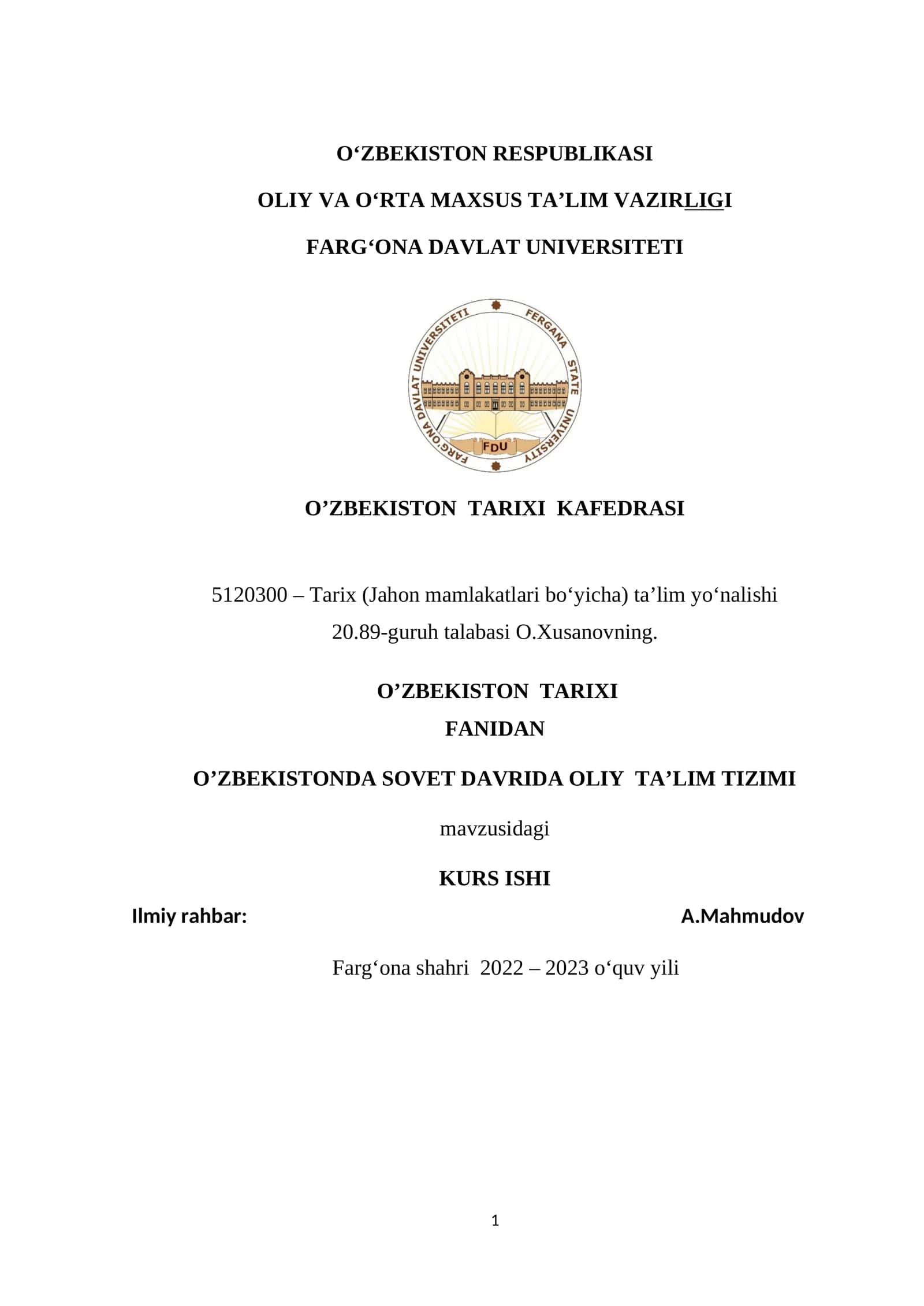 O‘ZBEKISTONDA SOVET DAVRIDA OLIY TA’LIM TIZIMI
