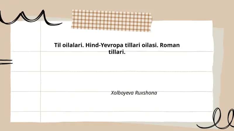 Til oilalari. Hind-Yevropa tillari oilasi. Roman tillari