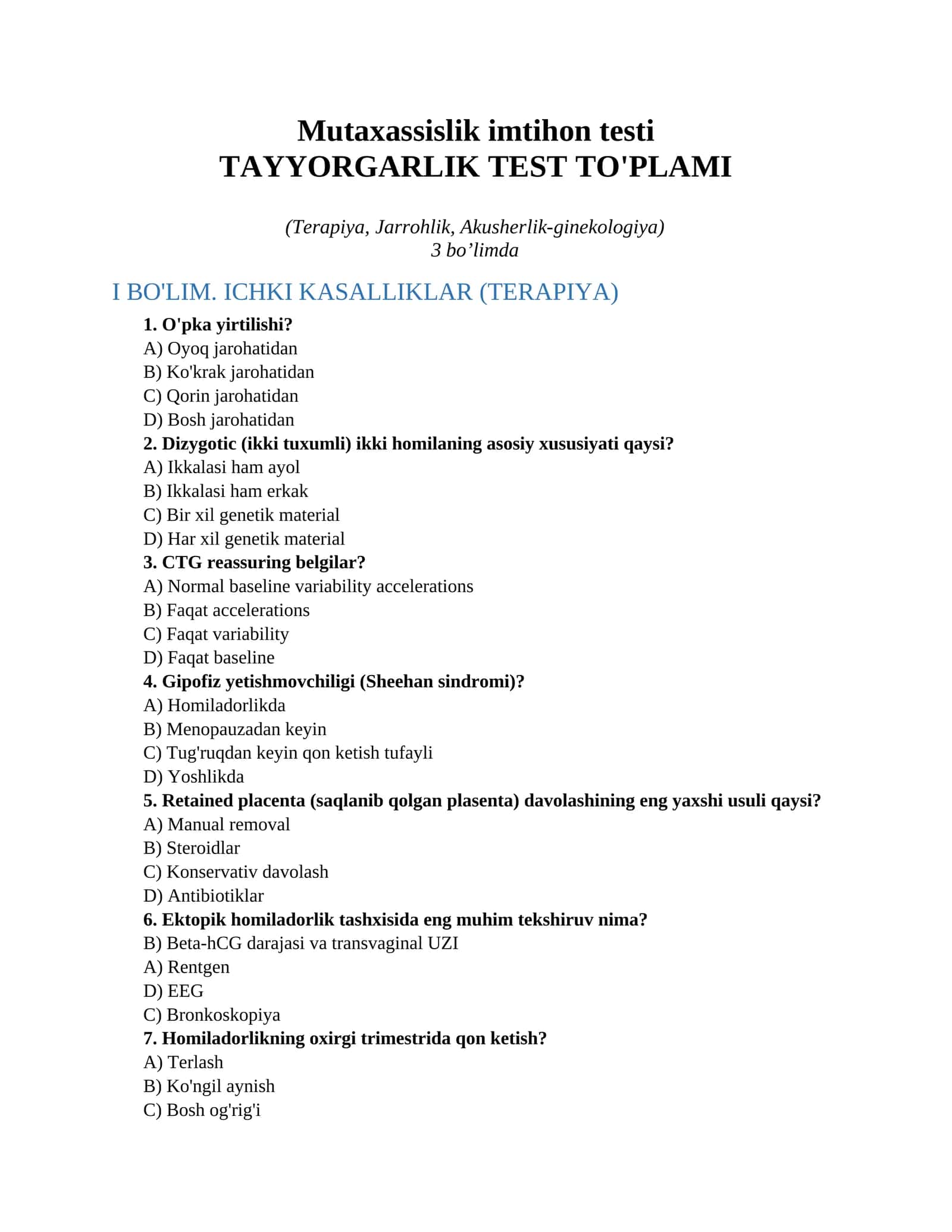 Mutaxassislik imtihon testi