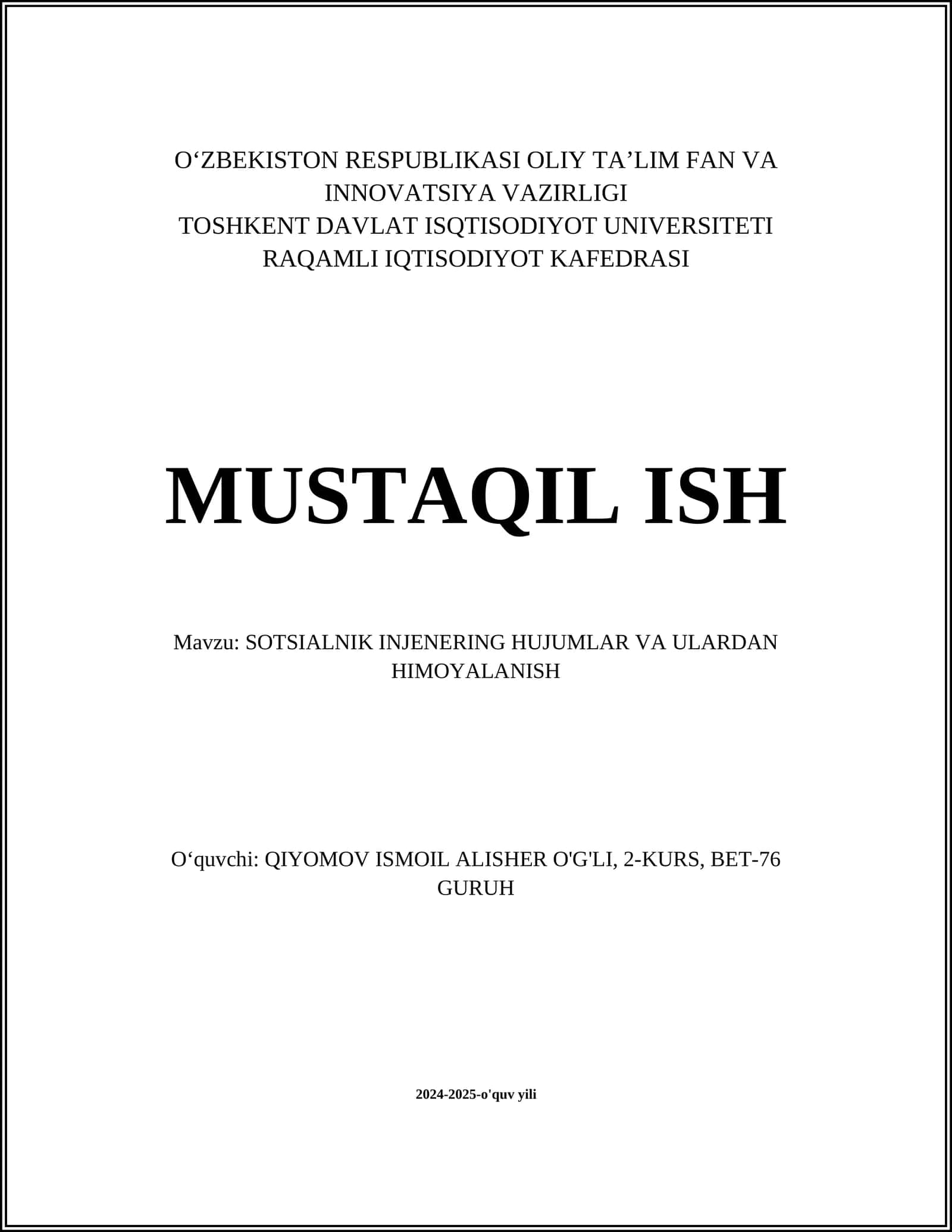 SOTSIALNIK INJENERING HUJUMLAR VA ULARDAN HIMOYALANISH