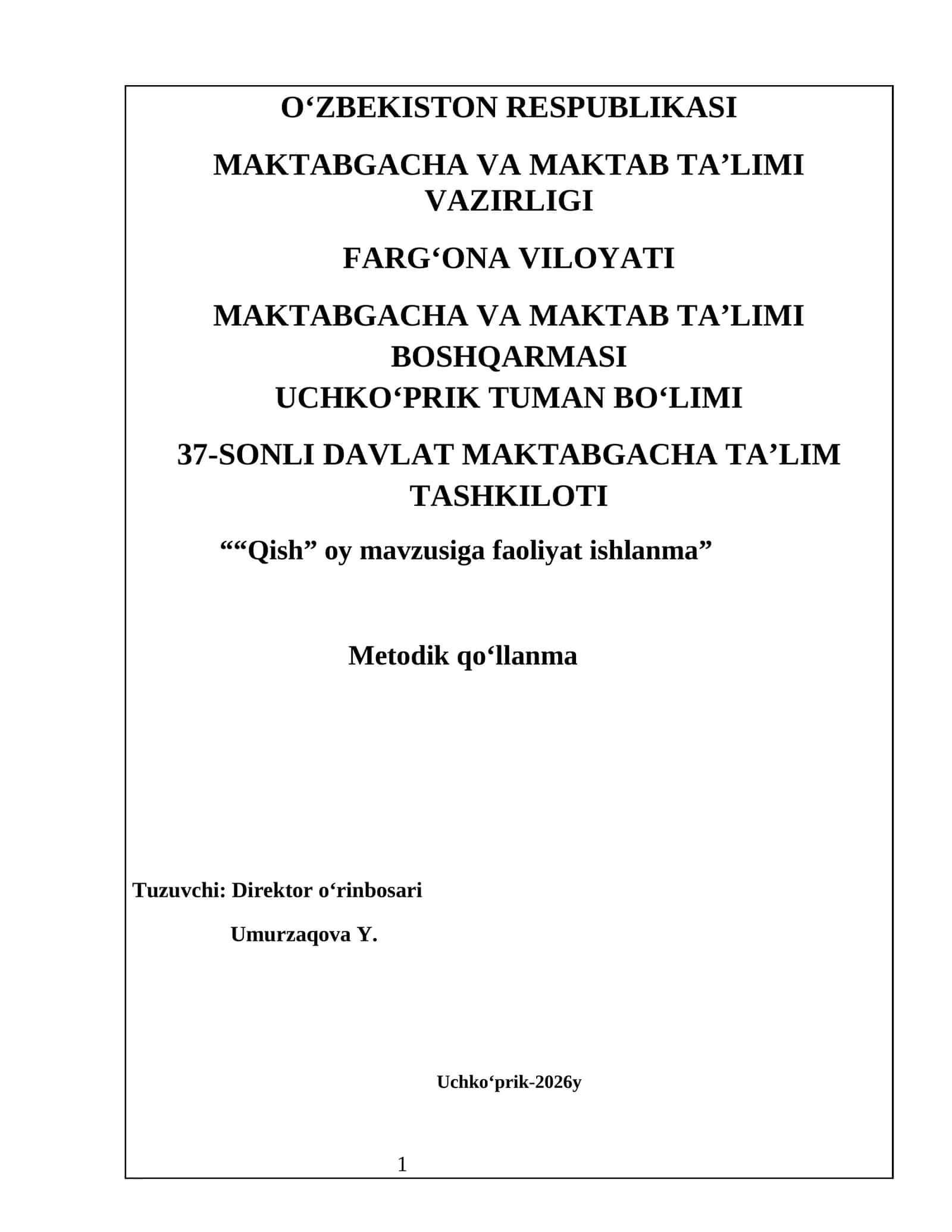 “QISH” OY MAVZUSIGA FAOLIYAT ISHLANMA