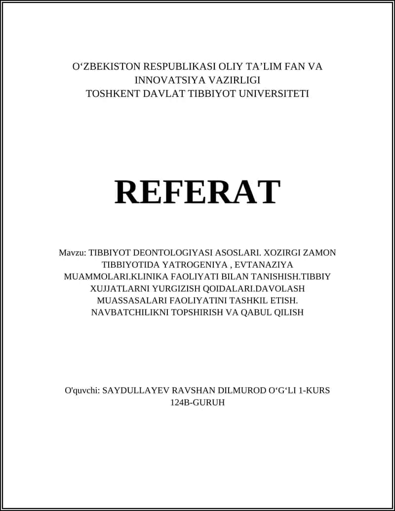 TIBBIYOT DEONTOLOGIYASI ASOSLARI