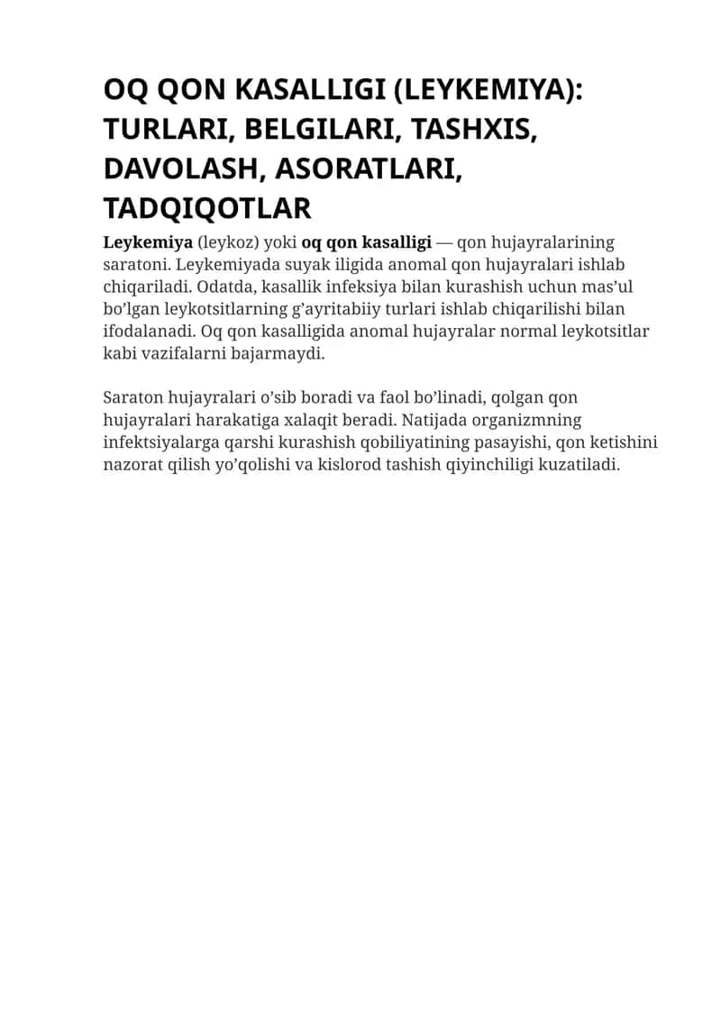 OQ QON KASALLIGI (LEYKEMIYA)
