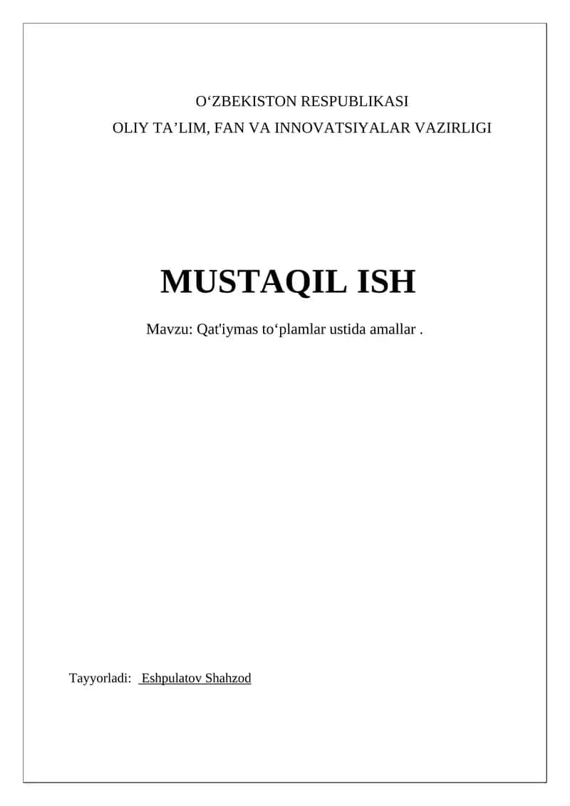 Noaniq to'plamlar ustida amallar