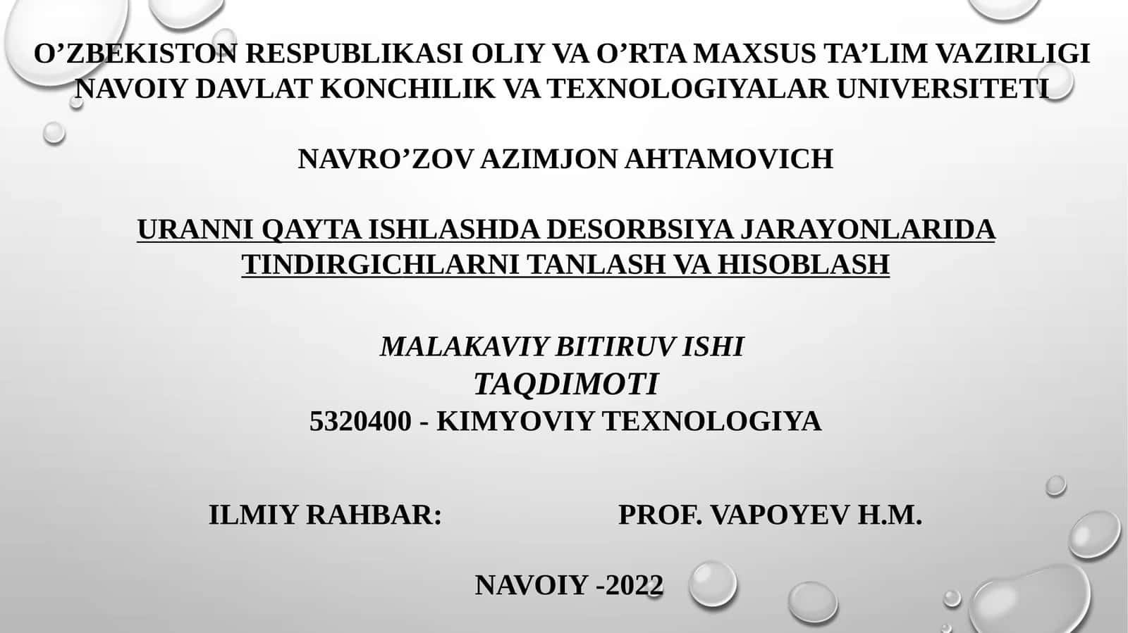 uran-toplamlash desorbsiya jarayonlarini o'rganib chiqish va hisoblash xususiyatlari