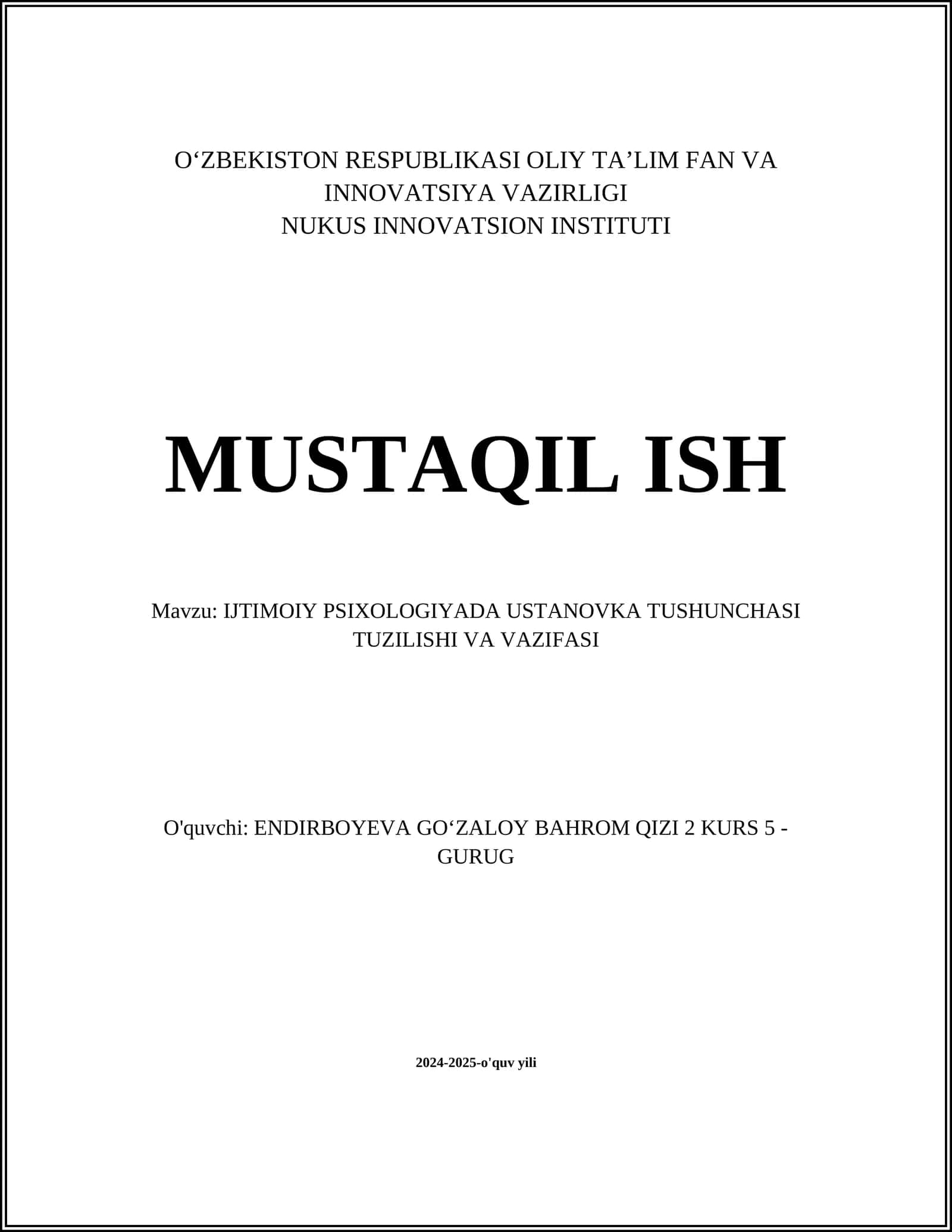 IJTIMOIY PSIXOLOGIYADA USTANOVKA TUSHUNCHASI TUZILISHI VA VAZIFASI