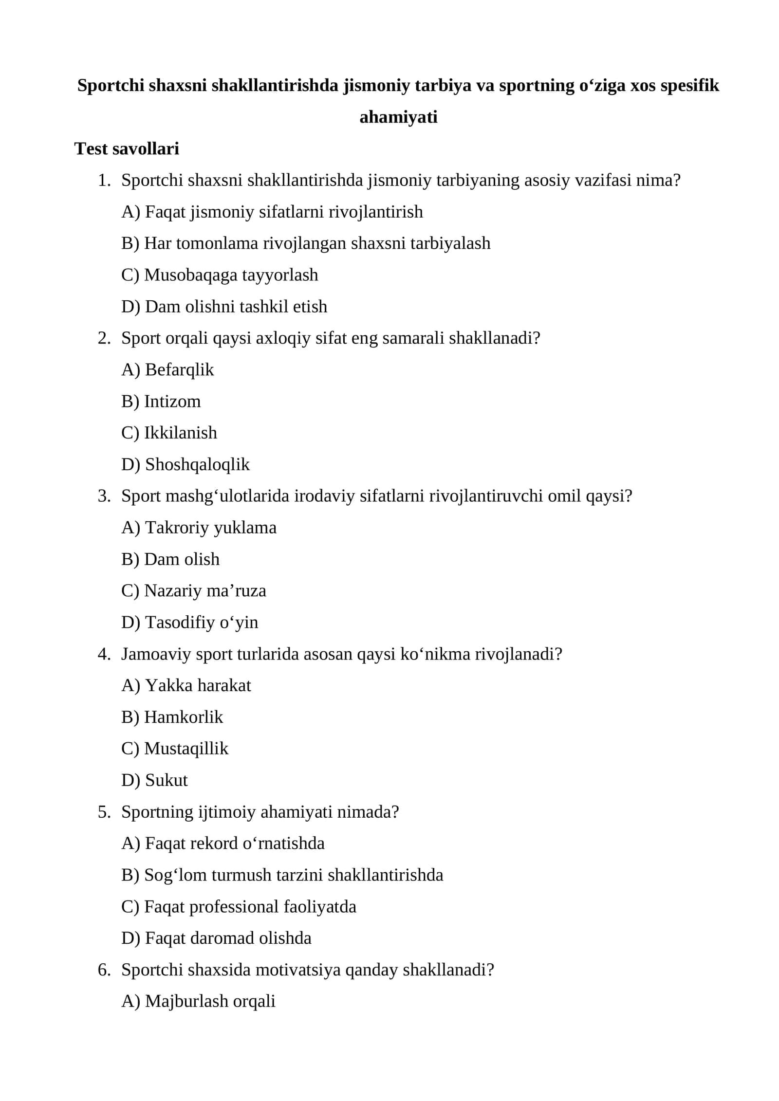 Sportning Jismoniy Tarbiya Ahamiyati