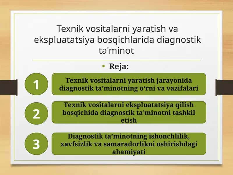 Texnik vositalarni yaratish va ekspluatatsiya bosqichlari dadiagnostik ta'minot