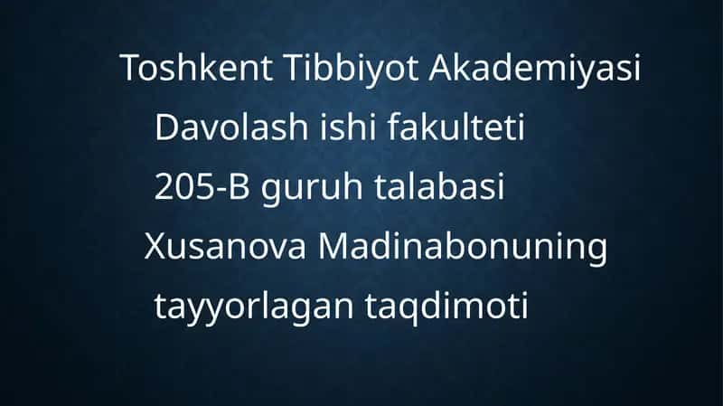 Xusanova Madinabonun taqdimoti