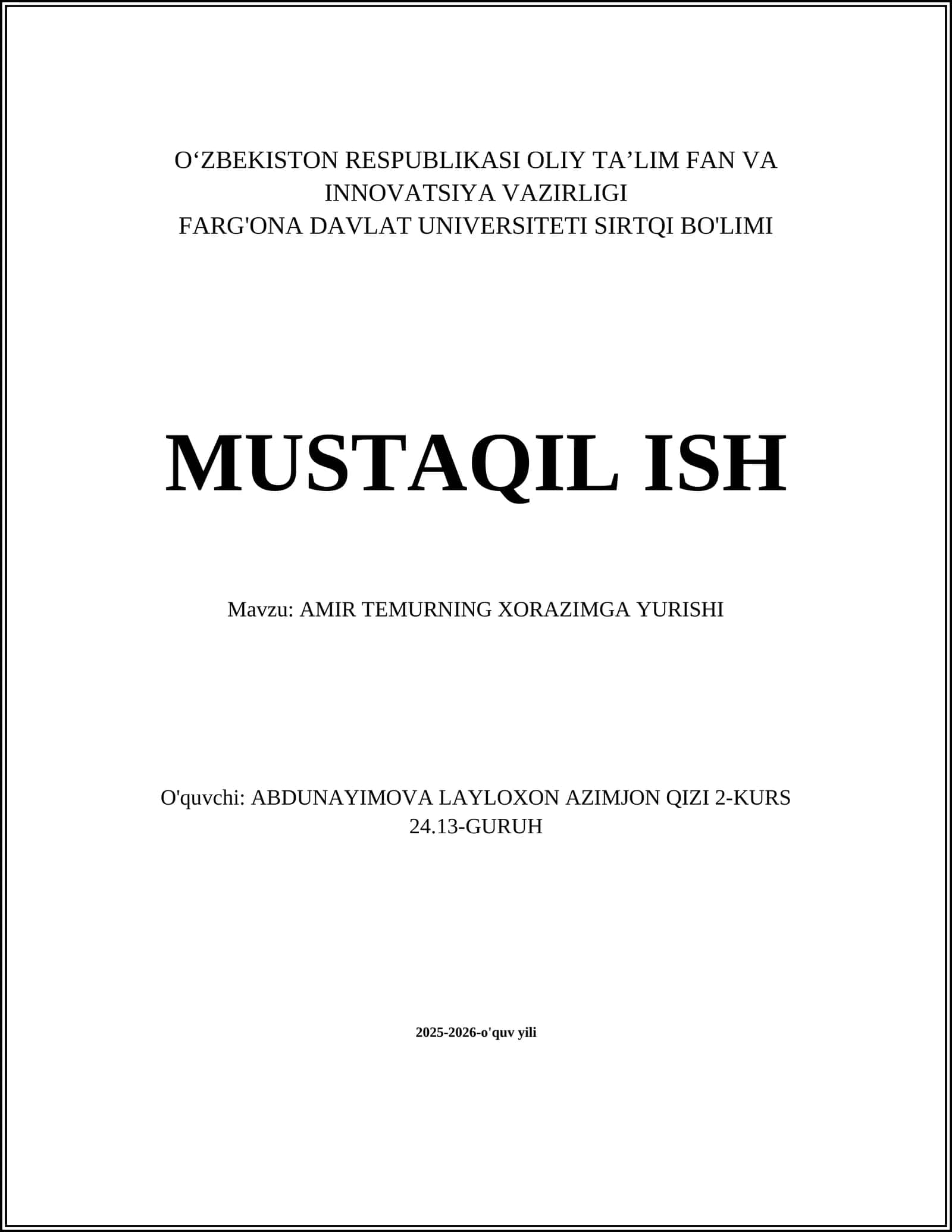 AMIR TEMURNING XORAZIMGA YURISHI