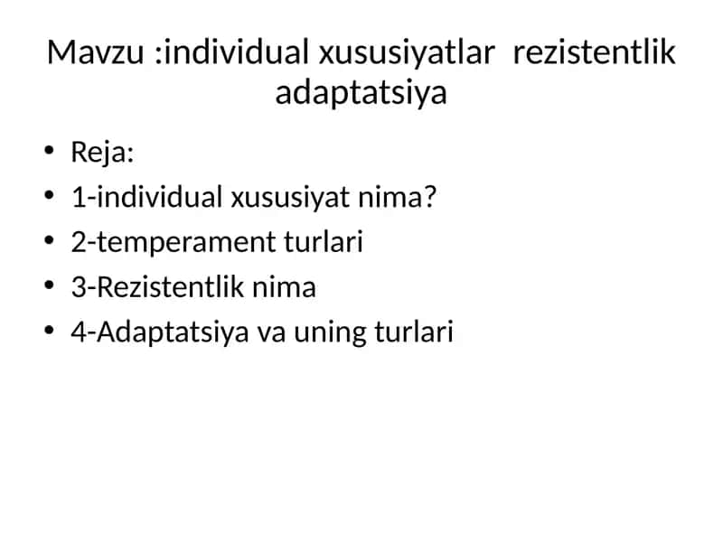 individual xususiyatlar rezistentlik adaptatsiya