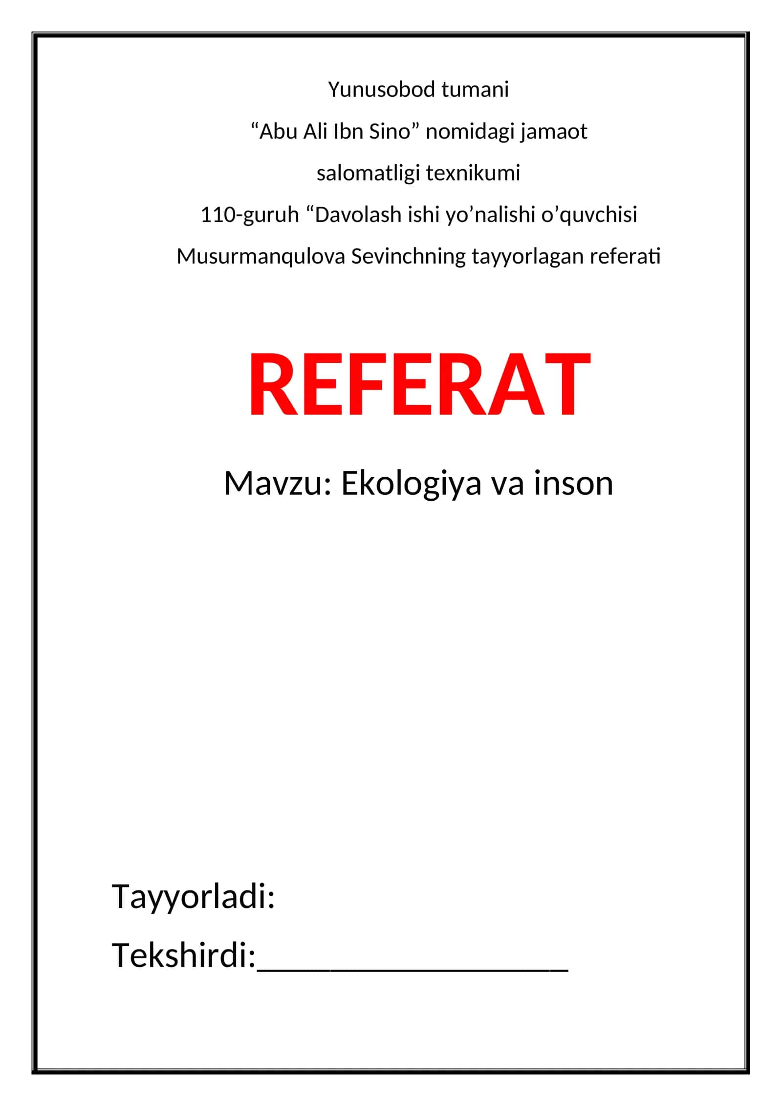 Ekologiya va inson
