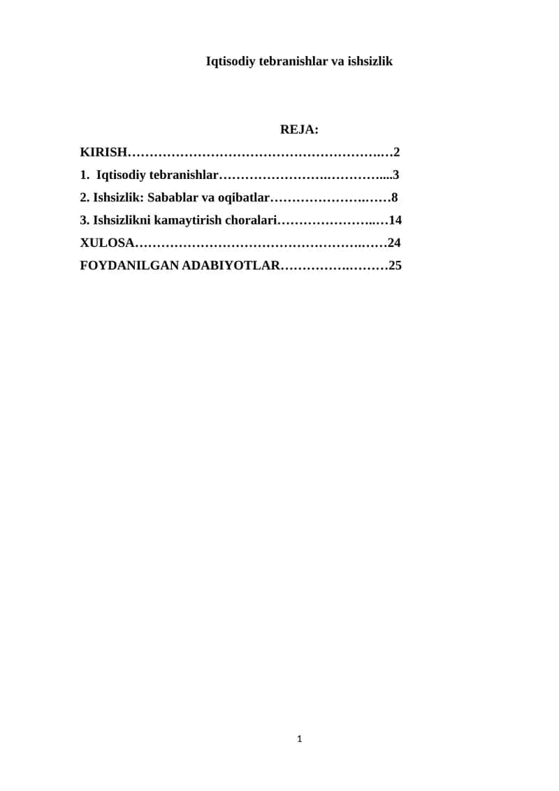Iqtisodiy tebranishlar va ishsizlik