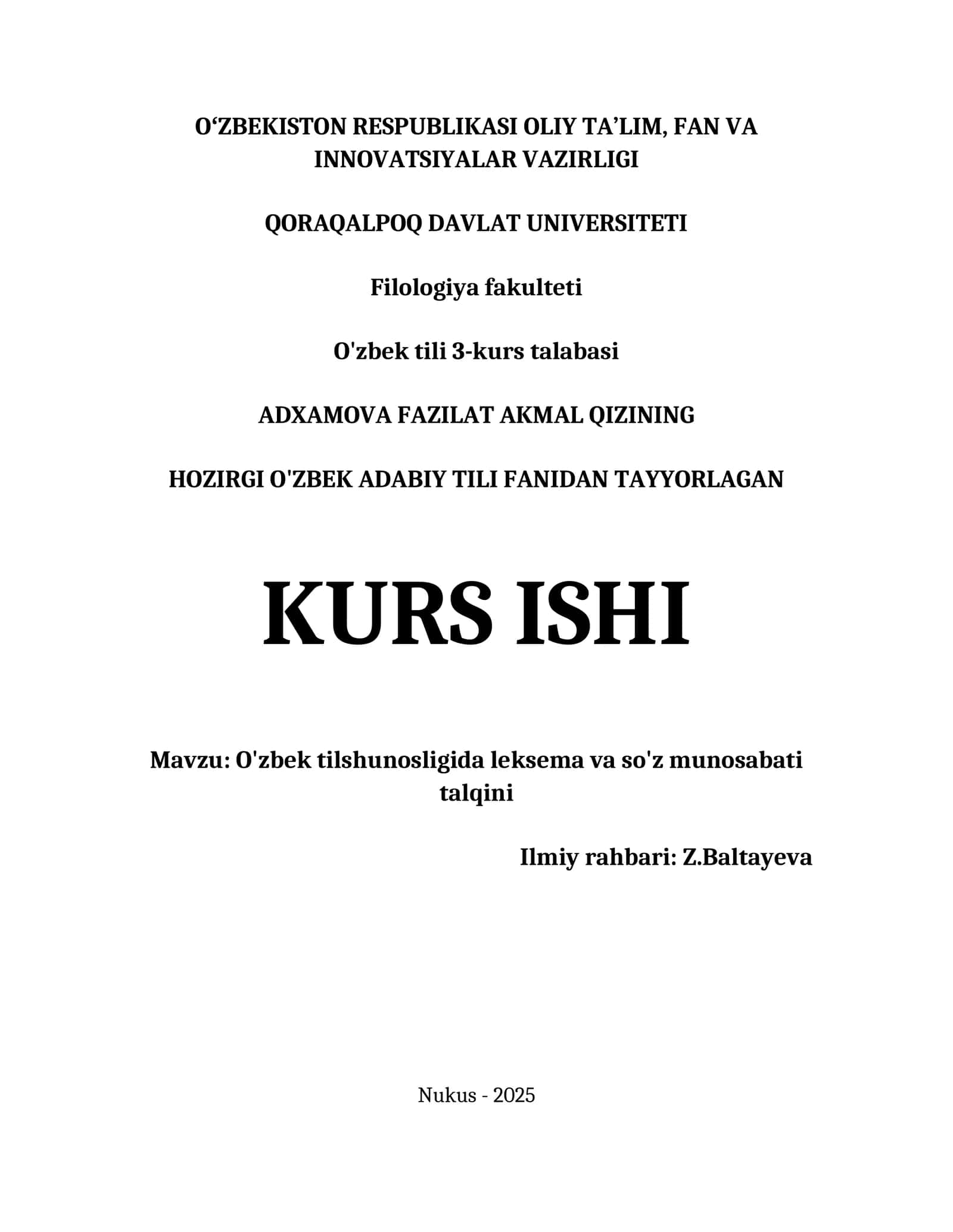 O'zbek tilshunosligida leksema va so'z munosabati talqini