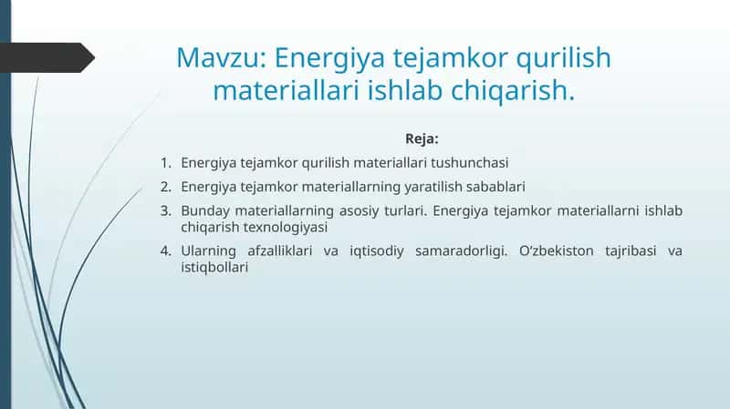 Energiya tejamkor qurilish materiallari ishlab chiqarish
