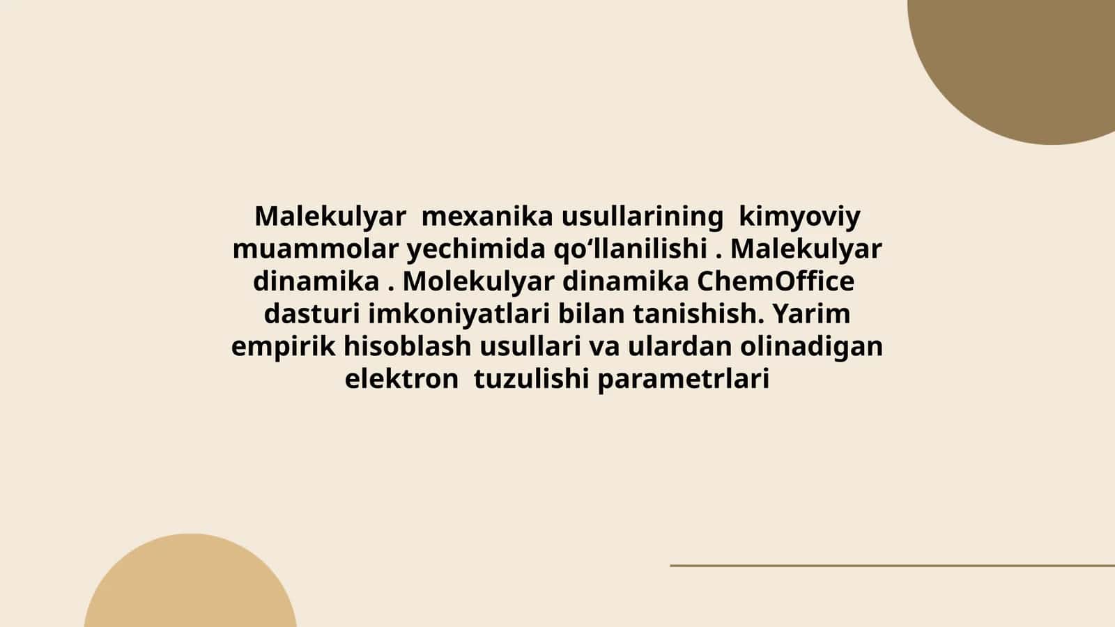 Malekulyar mexanika usullarining kimyoviy muammolar yechimida qoʻllanilishi