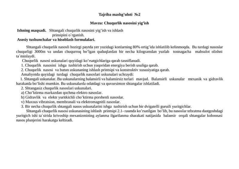Tajriba mashg’uloti №2