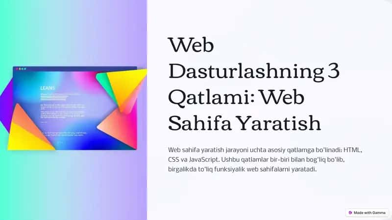 Web Dasturlashning 3 Qatlami: Web Sahifa Yaratish