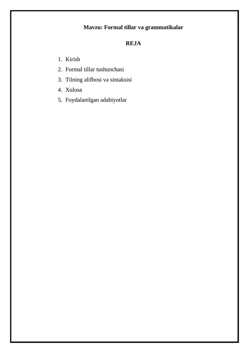 Formal tillar va grammatikalar