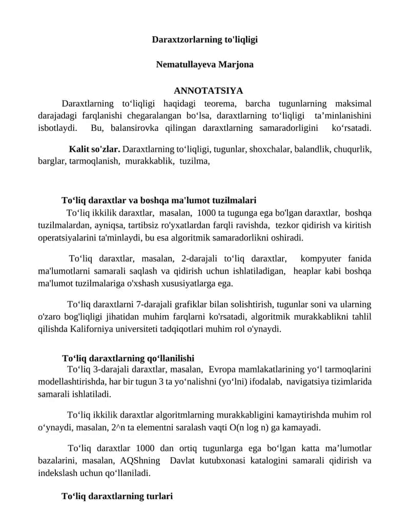 Daraxtzorlarning to'liqligi