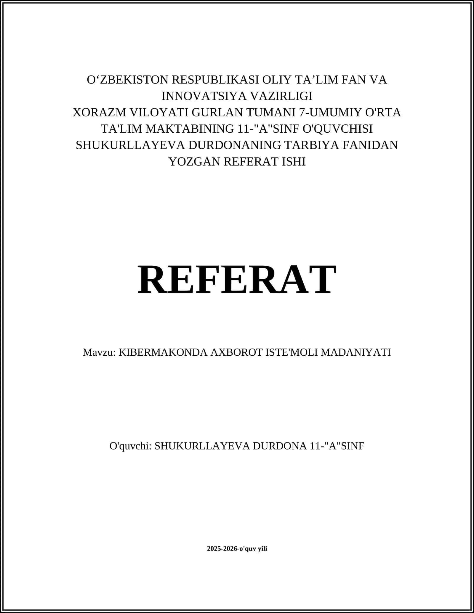 KIBERMAKONDA AXBOROT ISTE'MOLI MADANIYATI